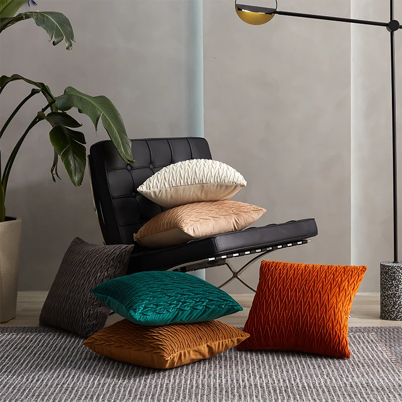 

Solid Color Velvet Three-dimensional Geometry 45*45cm Pillowcase Sofa Office Waist Backrest Cover Home Decoration Machine Washab