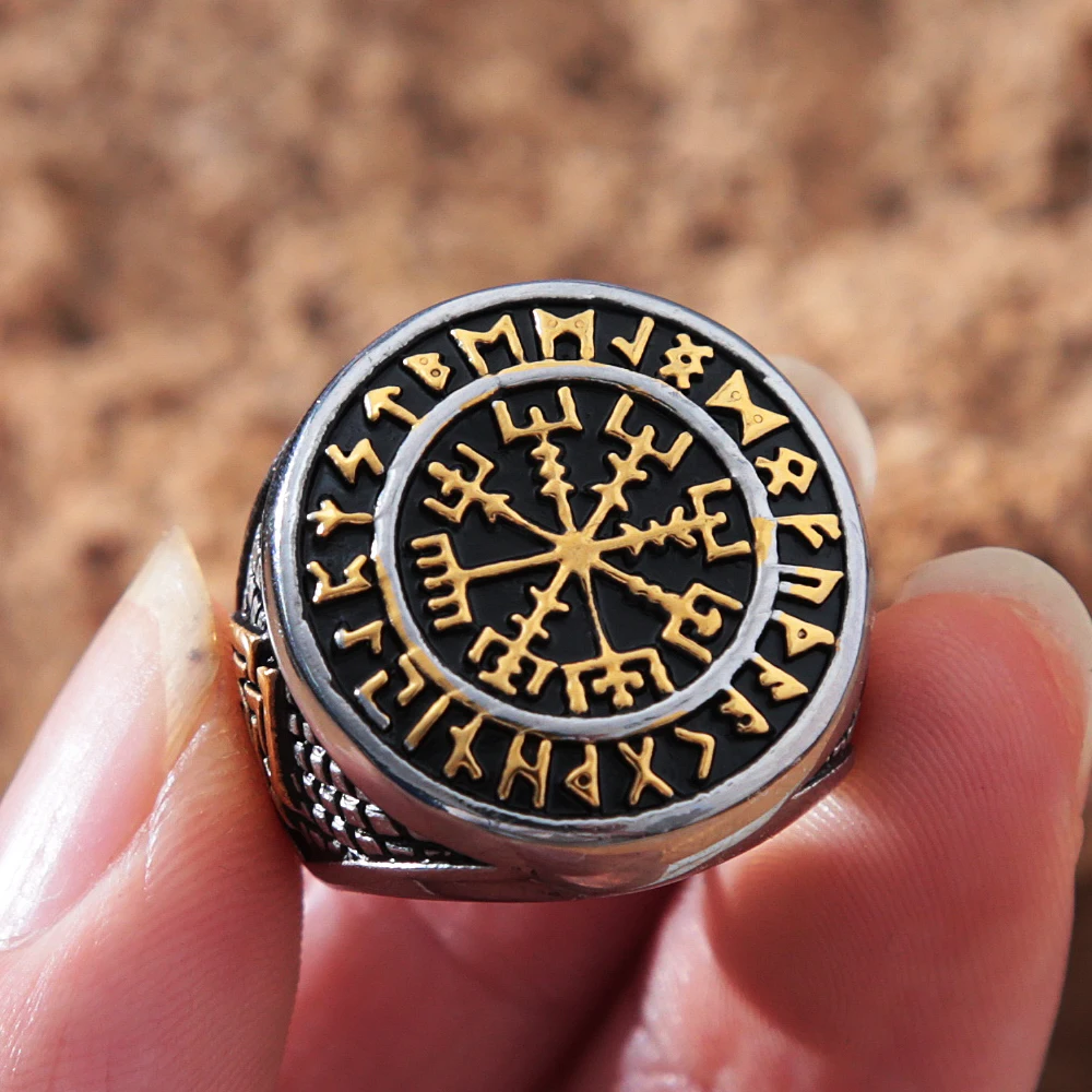 

Vintage Viking Compass Ring Men Biker Nordic Stainless Steel Odin Rune Ring Punk Fashion Jewelry Gift Free Shipping Size 7-13