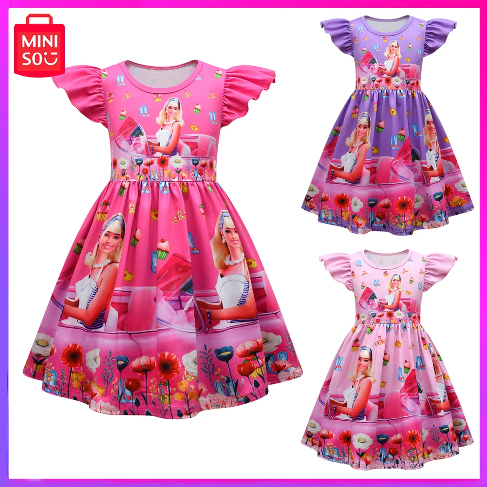 

Miniso 2023 New Children Dress Cosplay Barbie Figure Dress Girls Flying Sleeves A-Line Dress Fashion Wear Christmas Gift