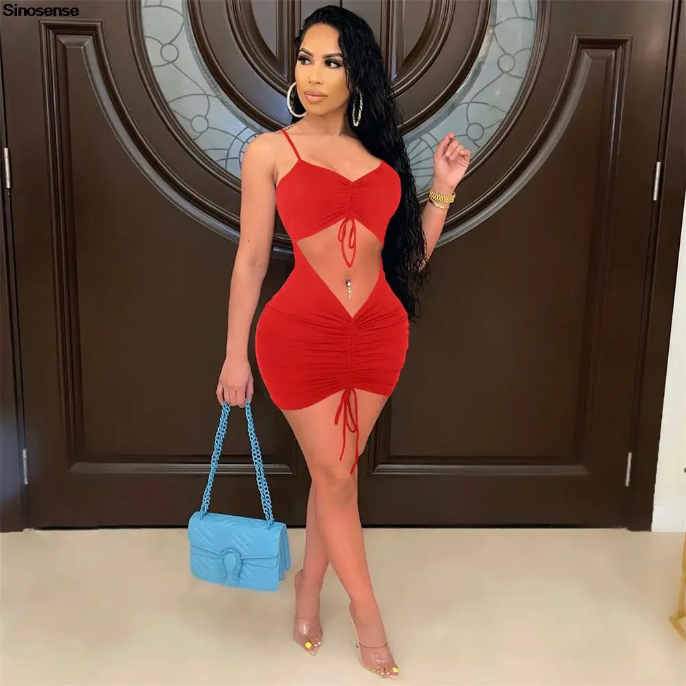 

Women's Ruched V Neck Cami Dress Backless Stretchy Bodycon Mini Dress Hollow Out Bandage Drawstring Sexy Club Party Dresses