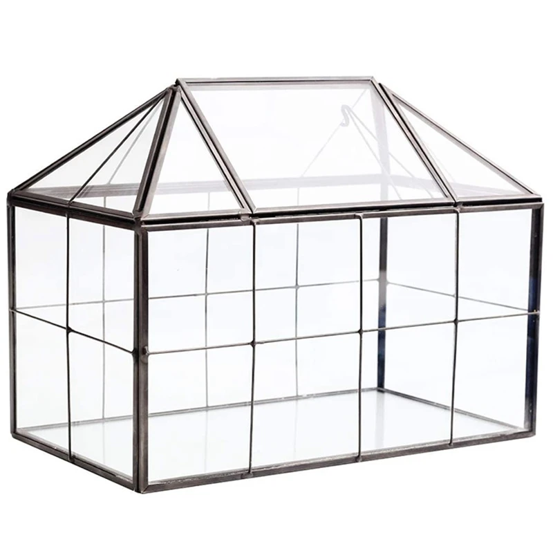 HOT-Glass Glass Terrarium Handmade House Shape Geometric Glass Container With Swing Lid Indoor Planter For Succulents