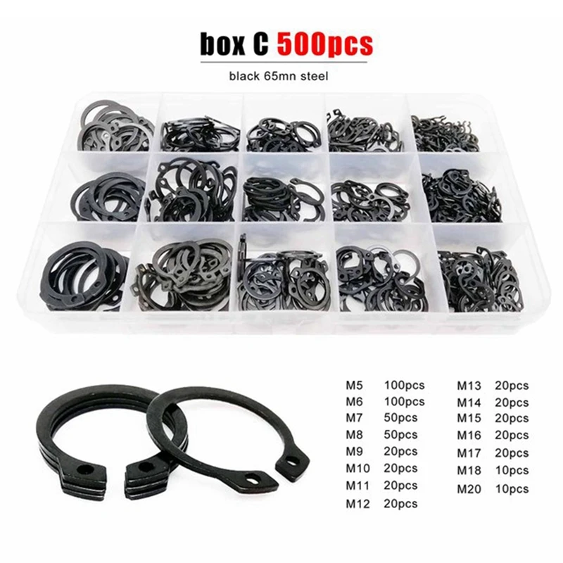 

500 PCS C-Type Retaining Ring M5-M20 Shaft Stop Snap-in Retaining Ring C-Type Bearing Retaining Ring