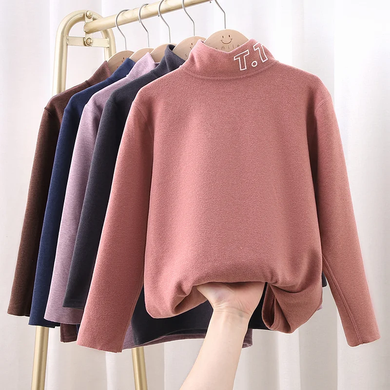 

Повседневные топы для мальчиков и девочек, футболки с высоким воротником, Детские рубашки, детская одежда, однотонные пуловеры, весенне-осе...