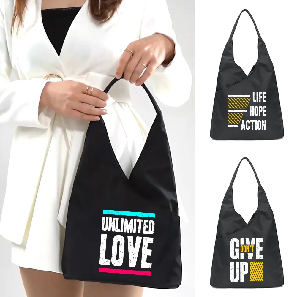 

2022 Shopping Bag Handbag New Women Portable Foldable Shoulder Packet Phrase Print Organizer Female Casual Version Underarm Bags