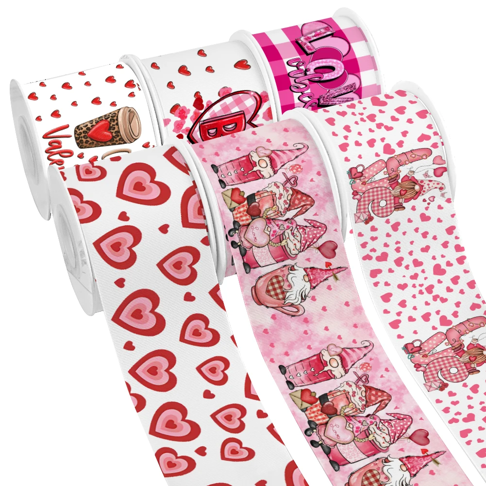 

Valentine's Day Love Heart Lips Pattern Printed Grosgrain Satin Ribbon for Gift Wrapping Hair Bow Craft Accessory 50 Yards