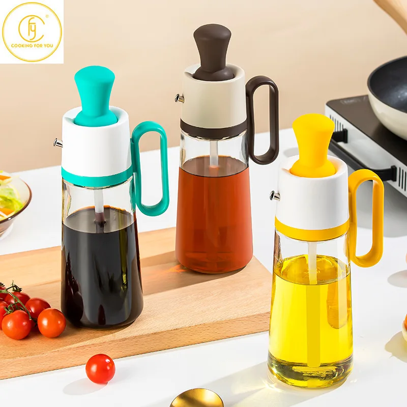 

550ml Glass Oil Bottle with Handgrip and Straw Type Brush Head Creative Seasoning Jar Kitchen Gadgets Family Condiment Bottle