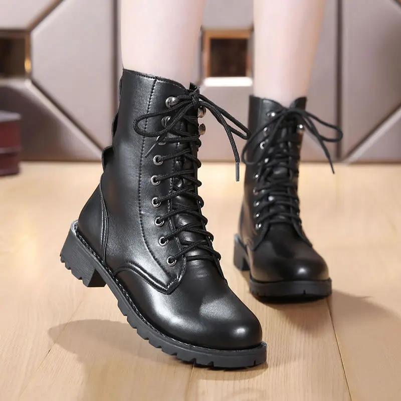 

Pop Buckle Winter Motorcycle Boots Women British Style Ankle Boots Gothic Punk Low Heel ankle Boot Women Shoe Plus Size iok8