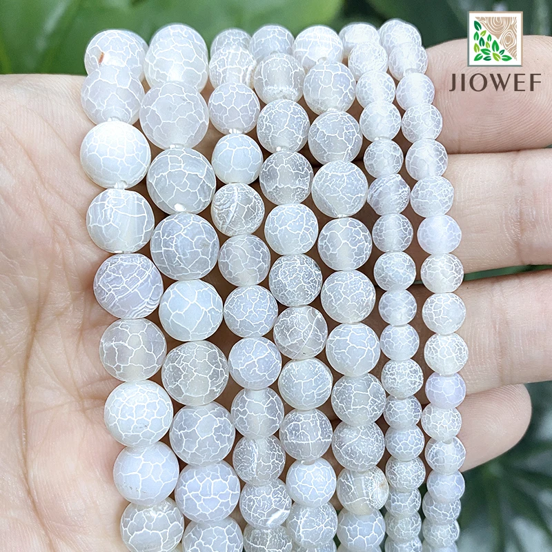 

Frost Crab Cracked White Agates Round Loose Beads Diy Women's Bracelet Handmade Accessories Jewelry Making 15" Strand 6/8/10mm