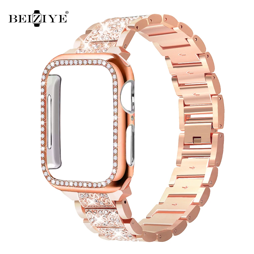 Metal Diamond Strap+Case for Apple Watch Ultra 8 7 6 5 Band Rhinestone 40mm 44mm iWatch 41mm 45mm 49mm Stainless Steel Bracelet