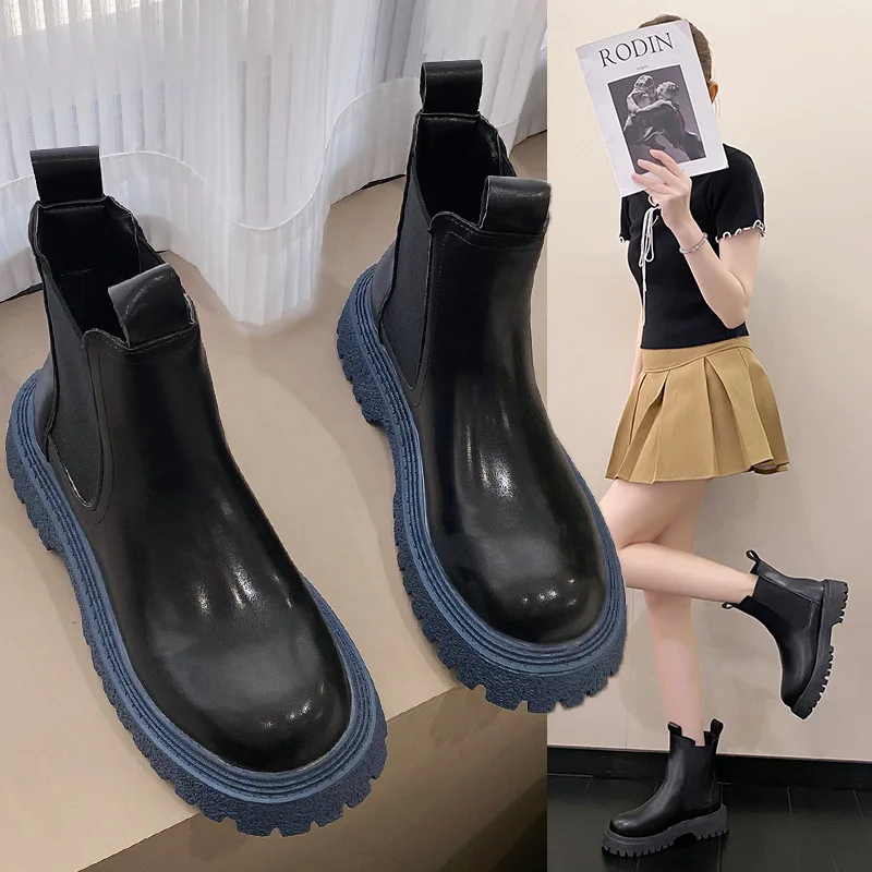 

Женские кроссовки на платформе, однотонные зимние кроссовки из искусственной кожи на шнуровке, с круглым носком, на толстой подошве, без шну...
