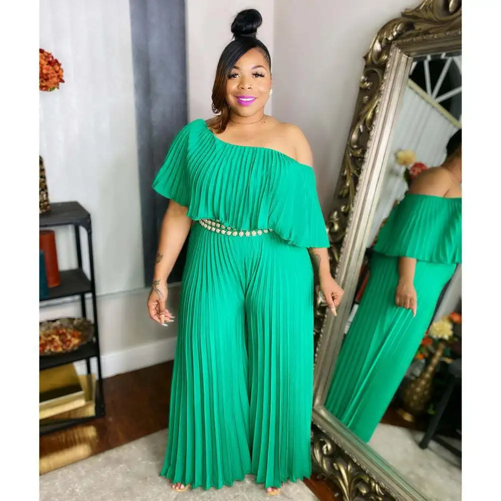 Plus Size Chic And Elegant Women Jumpsuits Ruffle Solid Outfit Lady Outwear Wide Leg Pant 2023 Spring Female Fashion Jumpsuits