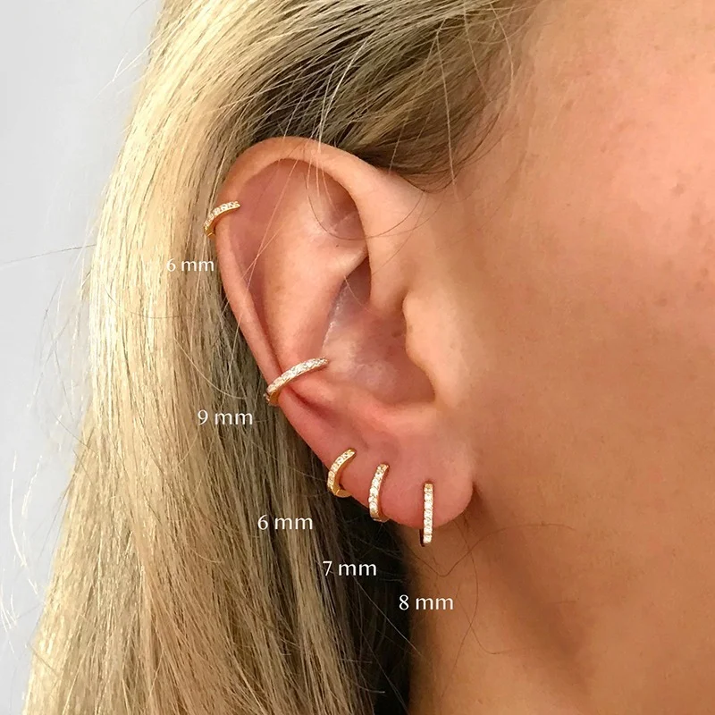

Minimal Hoop Earrings Crystal Zirconia Small Huggie Thin Hoops Cartilage Earring Helix Tragus Earring Piercing Jewelry