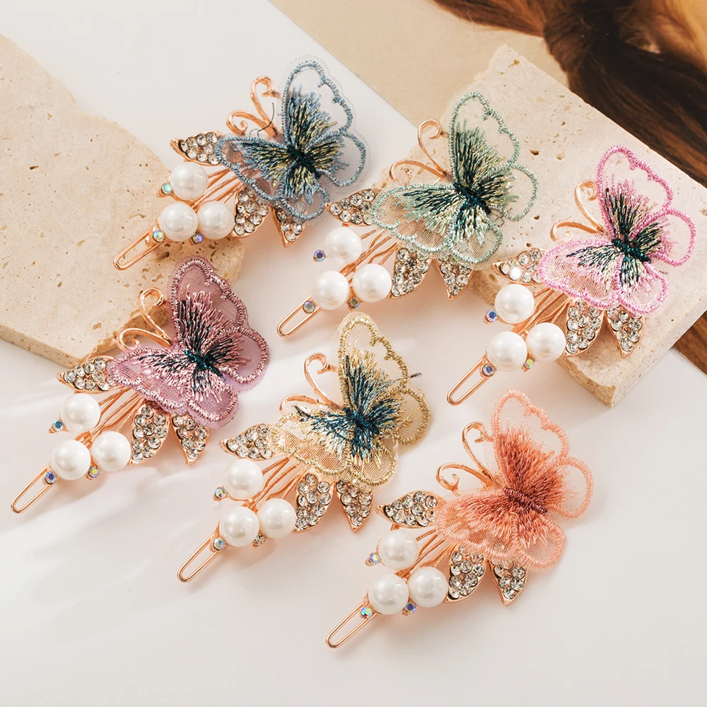 Заколка Для Волос-бабочка Со Стеклянным Искусственным Красочным Украшением