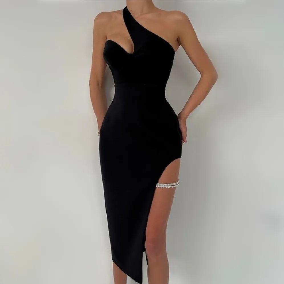 

2022 Summer Rayon Bandge 2 Colors Women Sexy Strapless Slit Long Dress Celebrate Dancing Party Dress Dance Performance