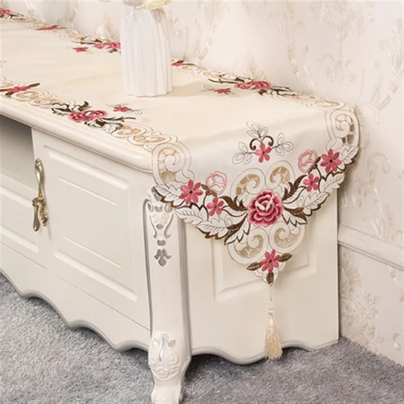 

Dressing table European style embroidered table runner polyester cover flower TV cabinet tablecloth coffee shoes tablecloth