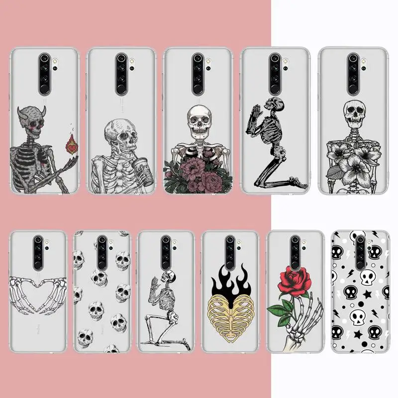 

Funny Skeleton Phone Case for Xiaomi 10Pro 10T 11 12 for Redmi 5plus Note 7A 8 9 10 10t K20 pro Clear Case