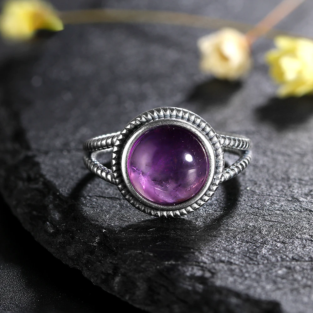 

New Arrival Vintage Natural Amethyst Rings For Women 925 Sterling Silver Jewelry With Natural Stones Anniversary Gift
