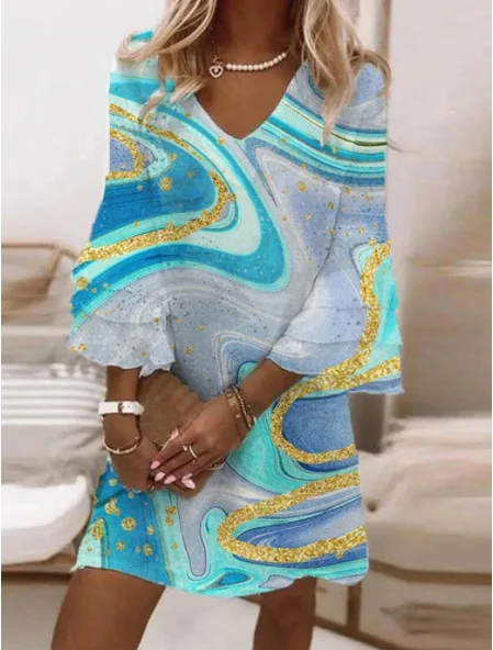 

Fashion Women Marble Print Dress Loose Casual Dress Ladies Streatwear