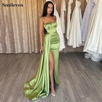 smileven avocado green formal evening dress sweetheart spaghetti strap prom dresses side split new celebrity party gowns