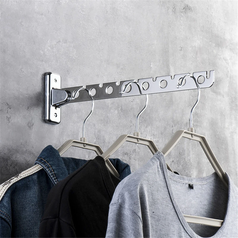 

6/8/10 Hole Wall Mounted Clothes Drying Rack Stainless Steel Folding Clothes Hangers Space Saving Clothes Hanger With Hook Magic