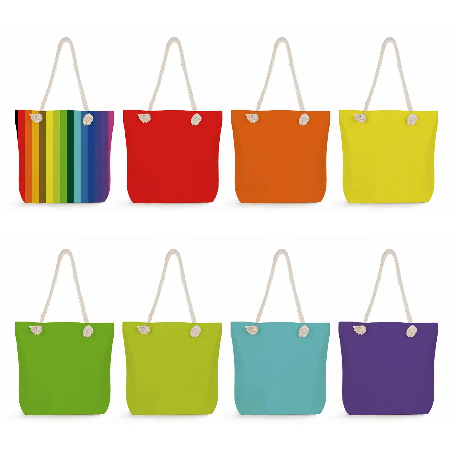 

Eco Reusable High Capacity Thick Rope Shopping Bag Solid Color Print Handbags Custom Pattern Travel Beach Bag Women Shoulder Bag