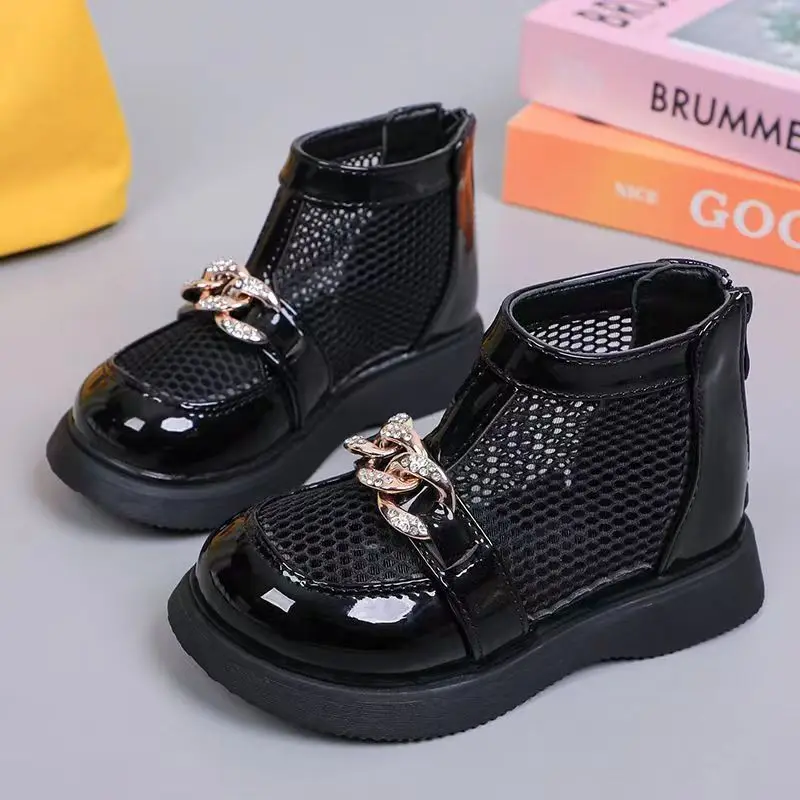 Girls' Short Boots Spring/Summer New Mesh Hollow Breathable Fashion Boots 2023 Children's Korean Princess Sandals Roman Shoes