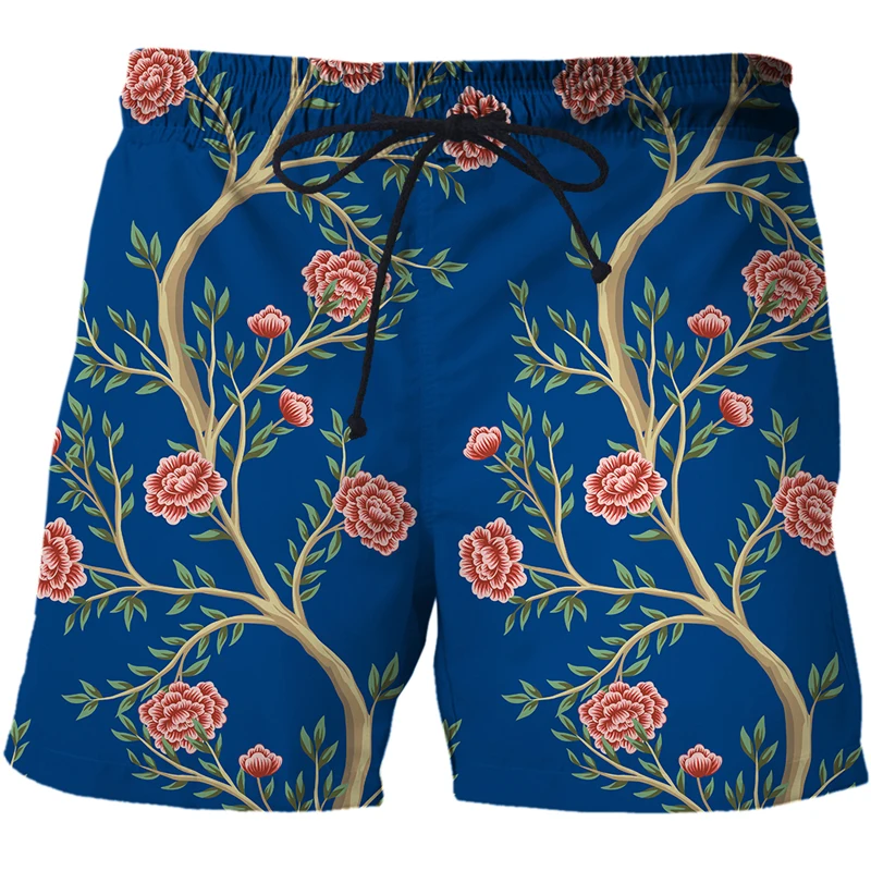 2022 Summer Men Women Unisex Casual 3D Print Flower, bird and plant illustration Fashion Male Pants Shorts Oversized Beach Short