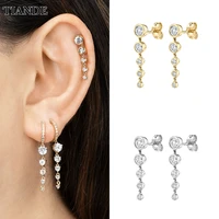 tiande silver color gold plated stud earrings for women cz zircon chain piercing women dangle earrings 2022 jewelry wholesale
