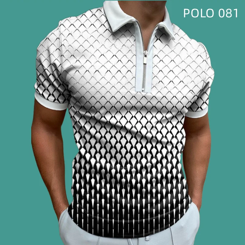 Polo à manches courtes pour homme  Streetwear décontracté  avec fermeture éclair  à la mode  imprimé