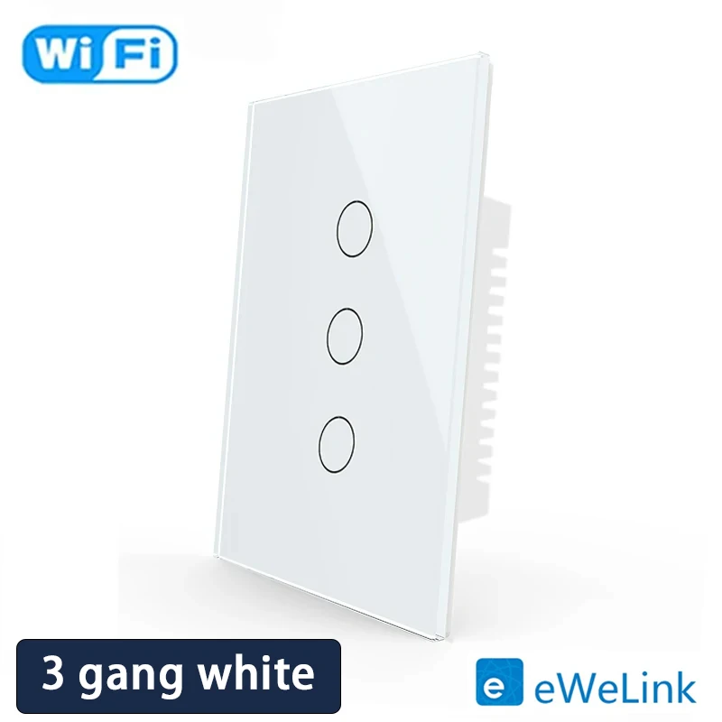 

Умный настенный выключатель EWelink US с Wi-Fi, 1/2/3/4 клавиши, без нейтрального провода, сенсорный светодиодный выключатель, умный дом, Alexa Google Home