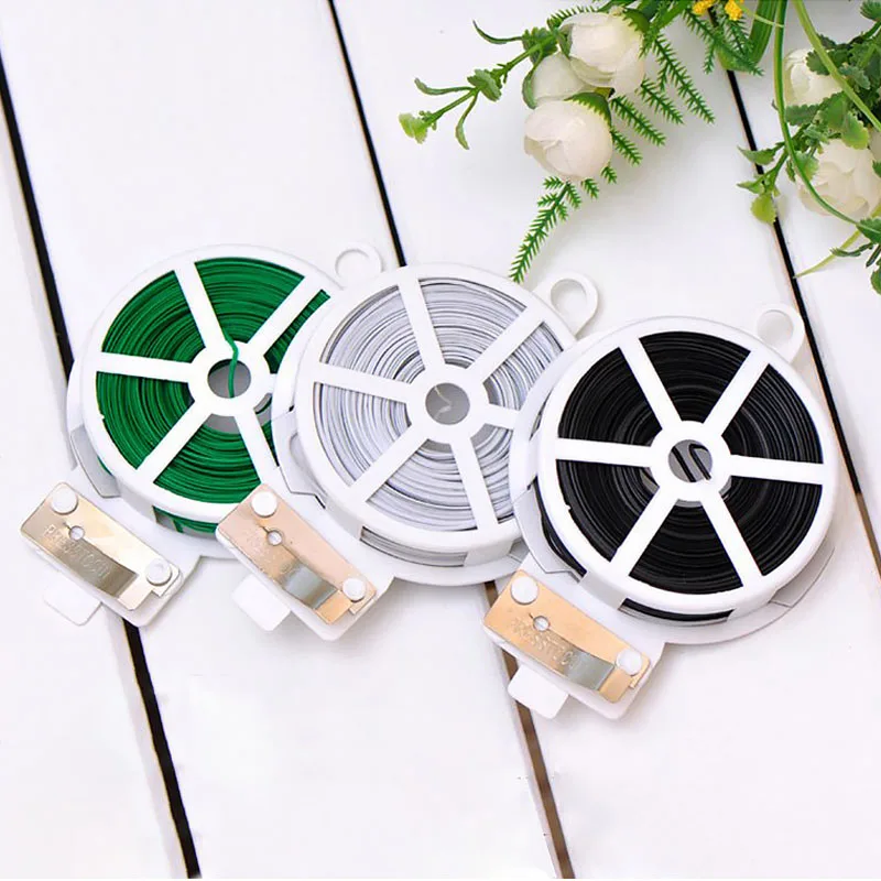 

50M/100M/200M Wire Twist Ties Garden Plant Binding Wire Roll with Cutter Climbing Vines Ligature PVC Gardening Ties Soft Wire