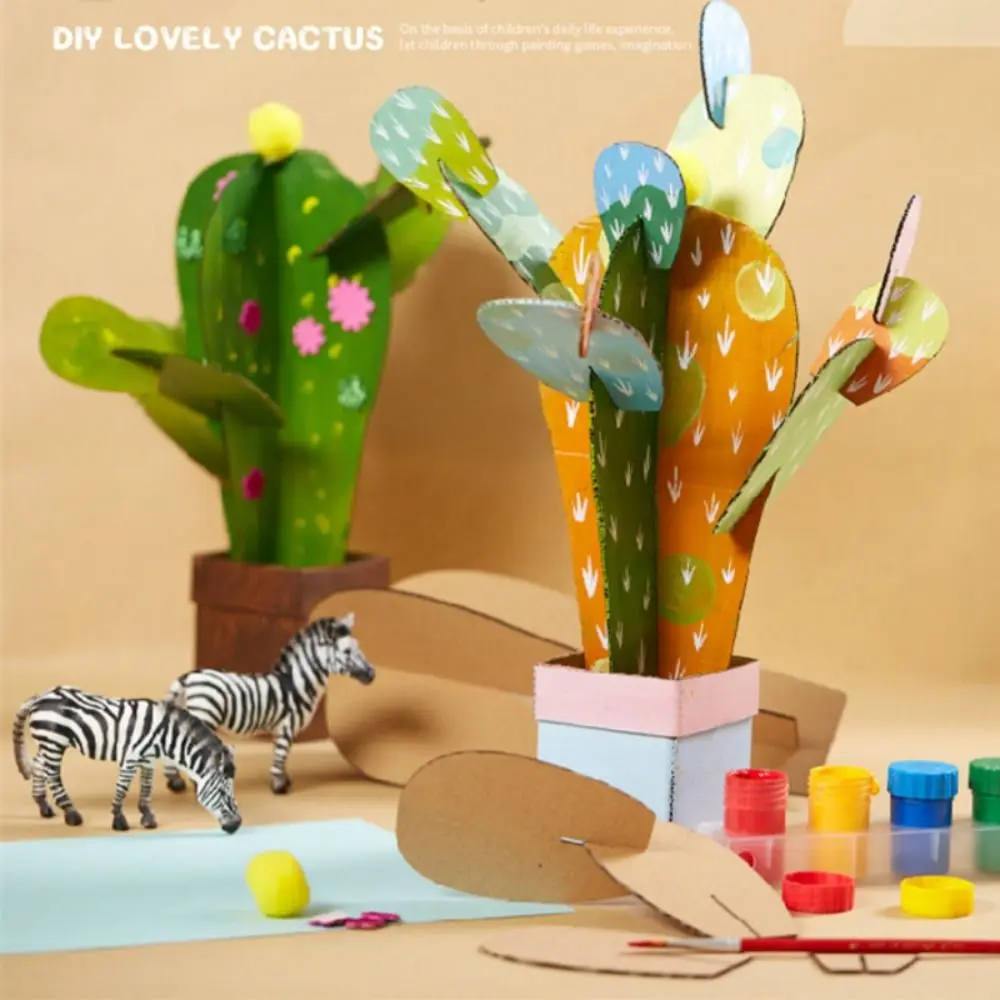 

Cactus Art Painting Toys Paper DIY Arts and Crafts Toys Creative Puzzle Card for Children Kindergarten Gift Kids
