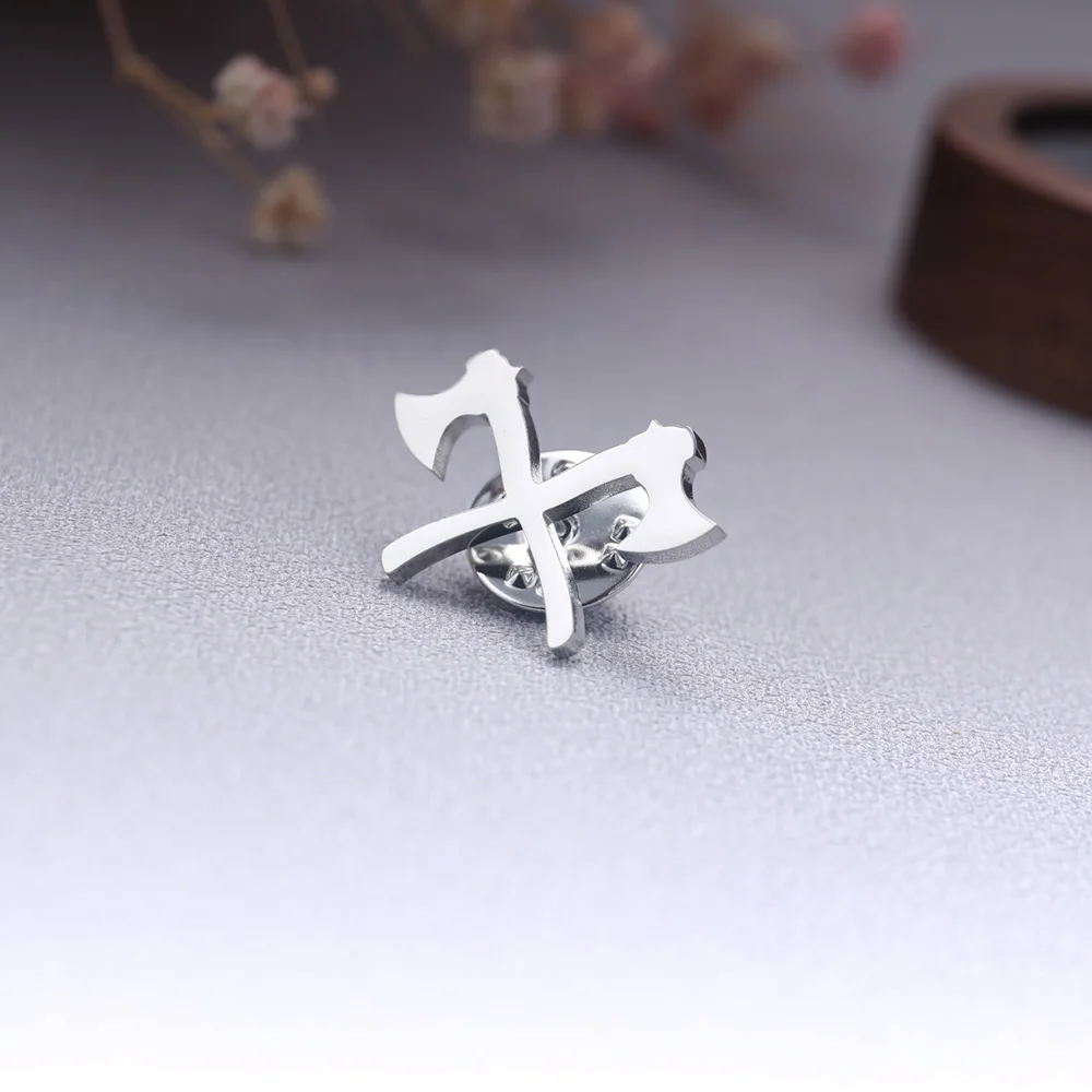 Tangula Vintage Viking Warrior Axe Brooches Stainless Steel Mens Shirt Suit Badge Pins Fashion Groomsman Wedding Jewelry Gifts