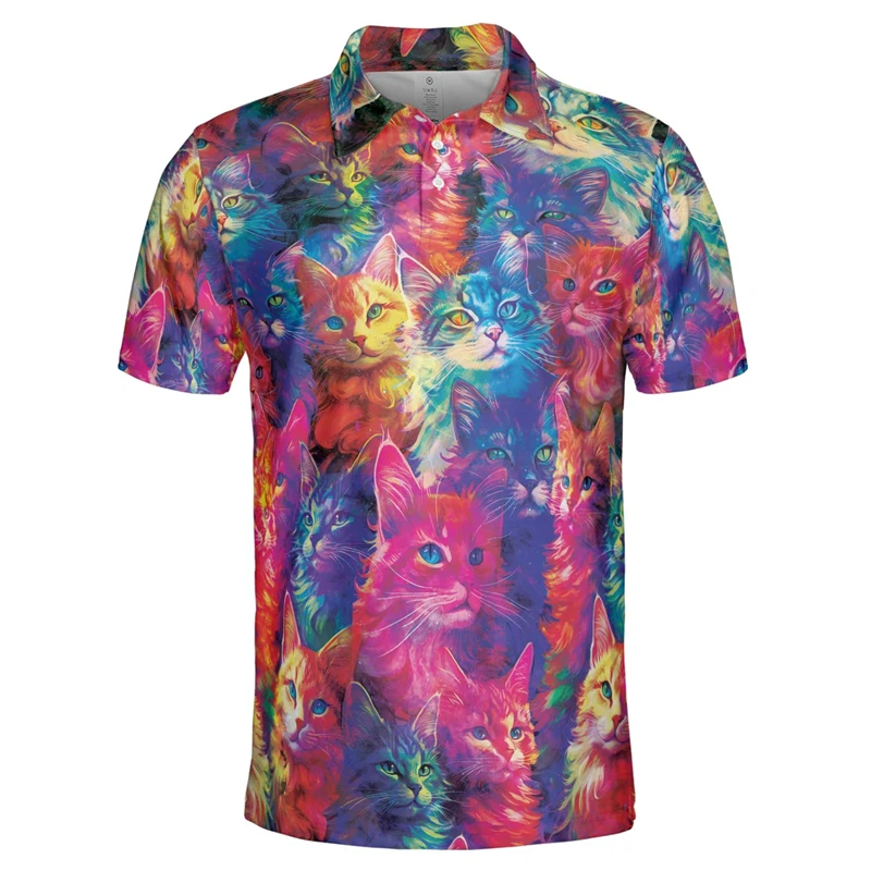 Рубашки поло с забавным котом и графикой модные трендовые рубашки коротким