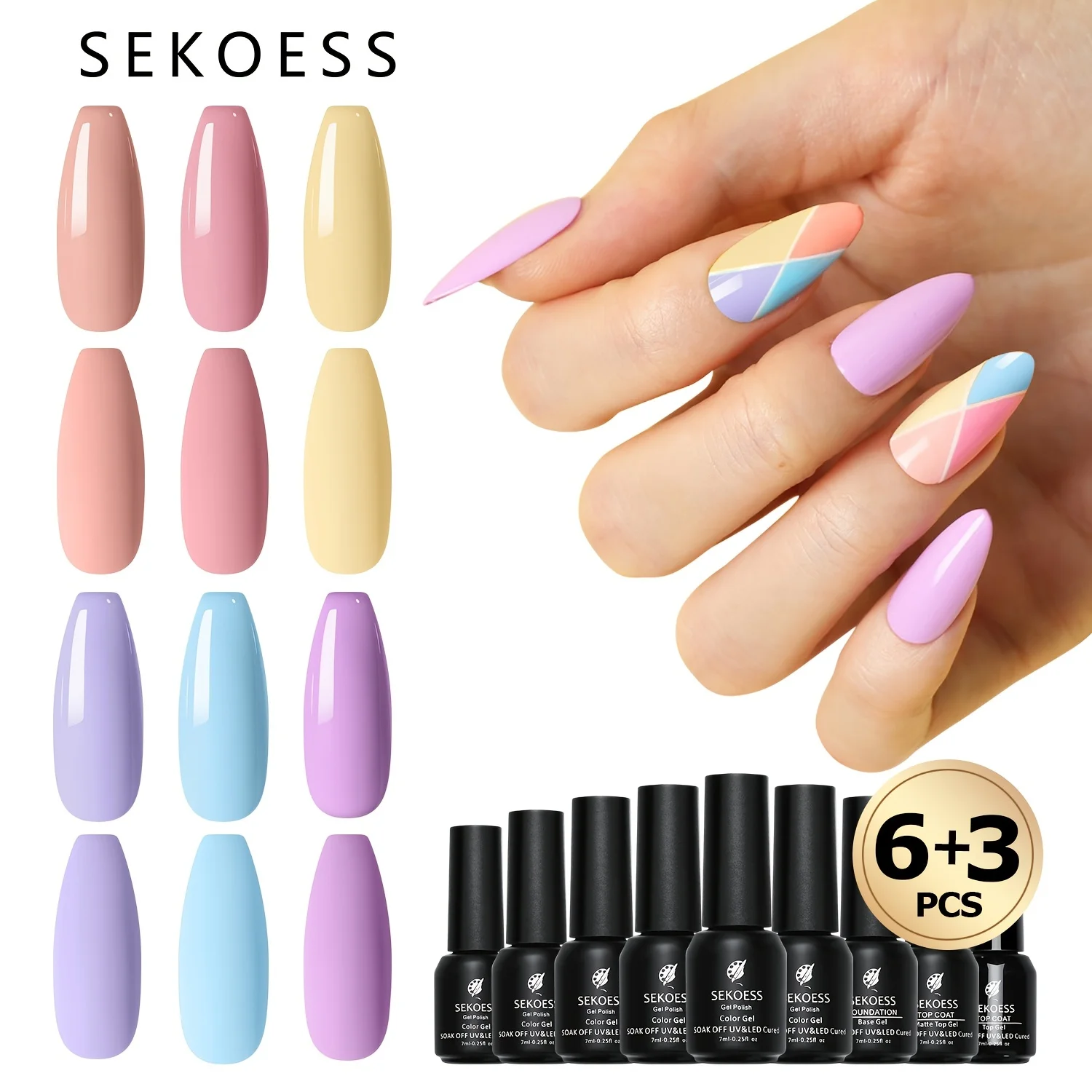 

6+3 Pcs Gel Nail Polish Kit: 6 Colorful Ice Cream Shades & Top Coats for Professional Manicures & DIY Home Decorations - Perfect