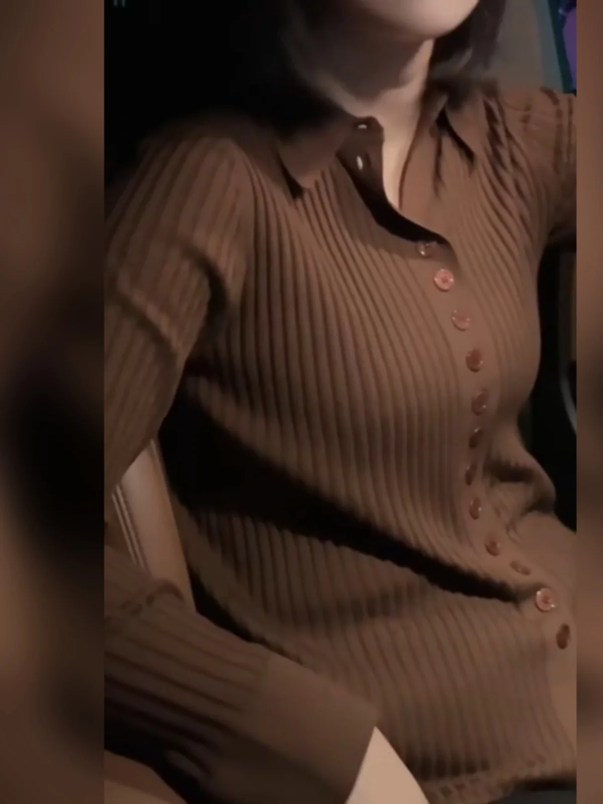 Вязаный кардиган с воротником-поло больших размеров женский осенне-зимний