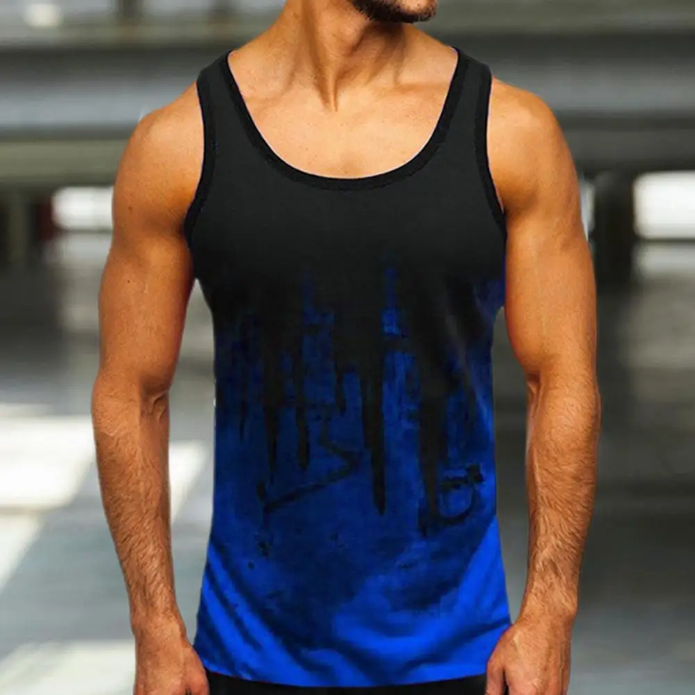 

Trendy Easy to Match Round Neck Summer Vest Men Tops Colorfast Soft Material