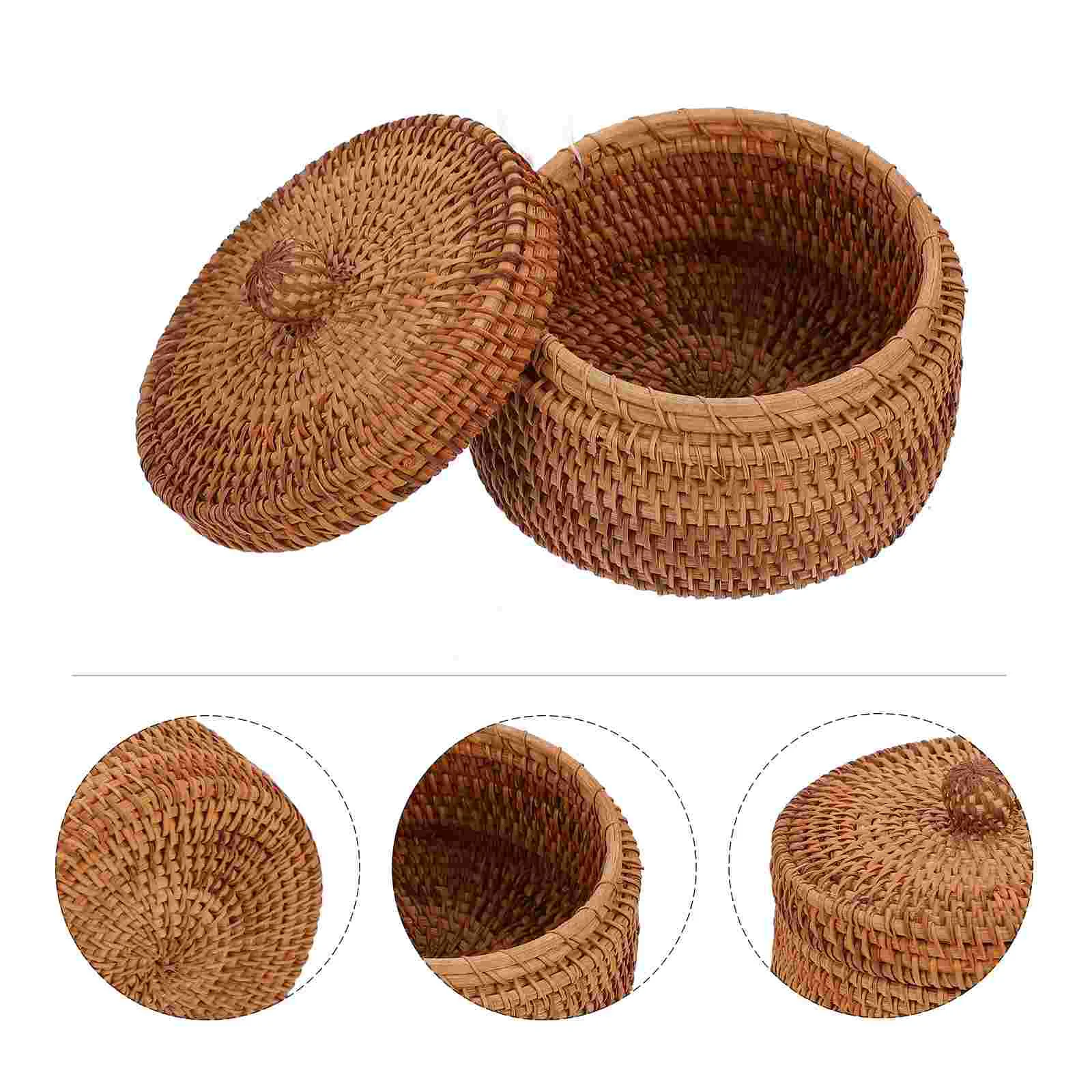 

Basket Storage Rattanwoven Baskets Lid Round Wicker Box Boxes Tray Fruit Sundries Lids Decorative Small Mini Snack Bowl Decor