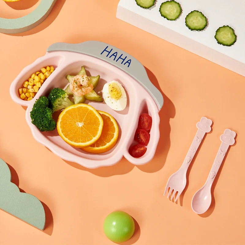 

3pcs Baby Cartoon Tableware Set Children's Dishes Wheat Straw Kids Dinner Platos Baby Feeding Plate Training Bowl Spoon Fork