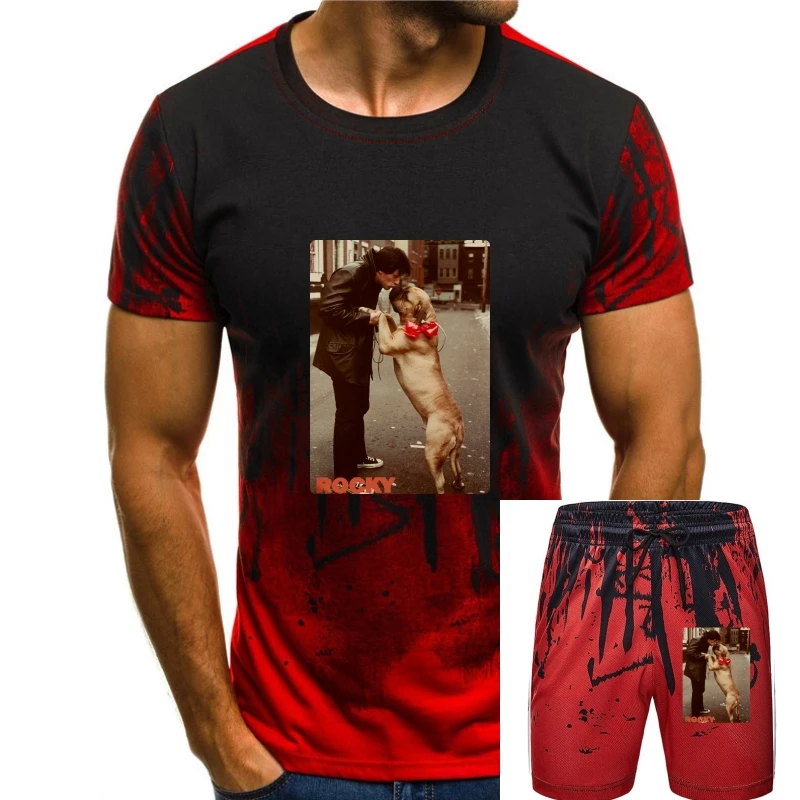 

OFFICIAL Rocky Balboa Kissing Dog Vintage Photo Mens T-shirt Boxing