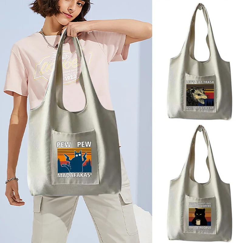 

Travel Handbag Girl Canvas Shopper Bags Pew Printed Shoulder Pack Reusable Teacher Outdoor Large Cosmetic Grocery Eco Organizer