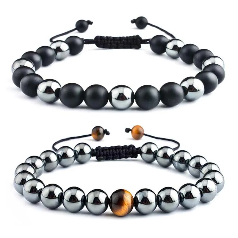 

Pure Natural Labrador Bracelet Hematite Bracelet Retro Weaving String Men's Polished Tiger Eye Bead Men's Bracelet Party Gift