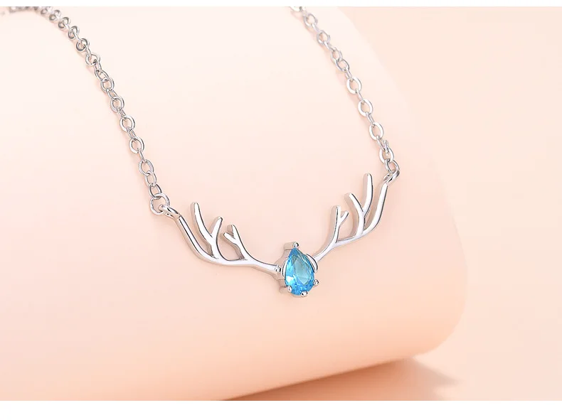

Deer Horn Antler Necklace Blue Zircon Pendant Collar Chain Fashion Hot Jewelry