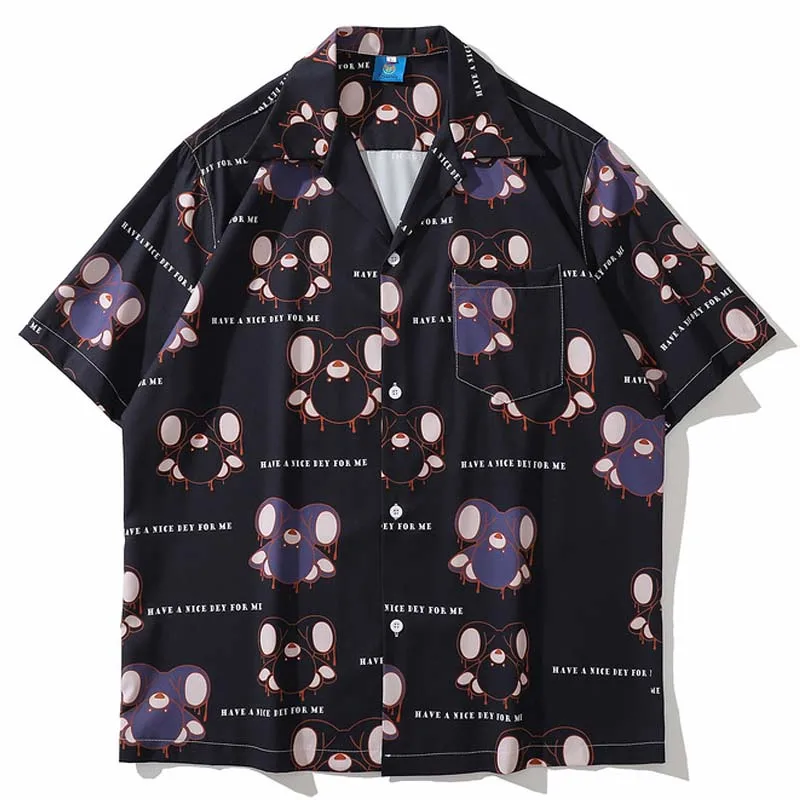 Summer Unisex Rrtro Harajuku Flowers Printed Turn-Down Collar Couple Shirts Men Oversize Hawaii Short Sleeve Tropica Shirts 2022
