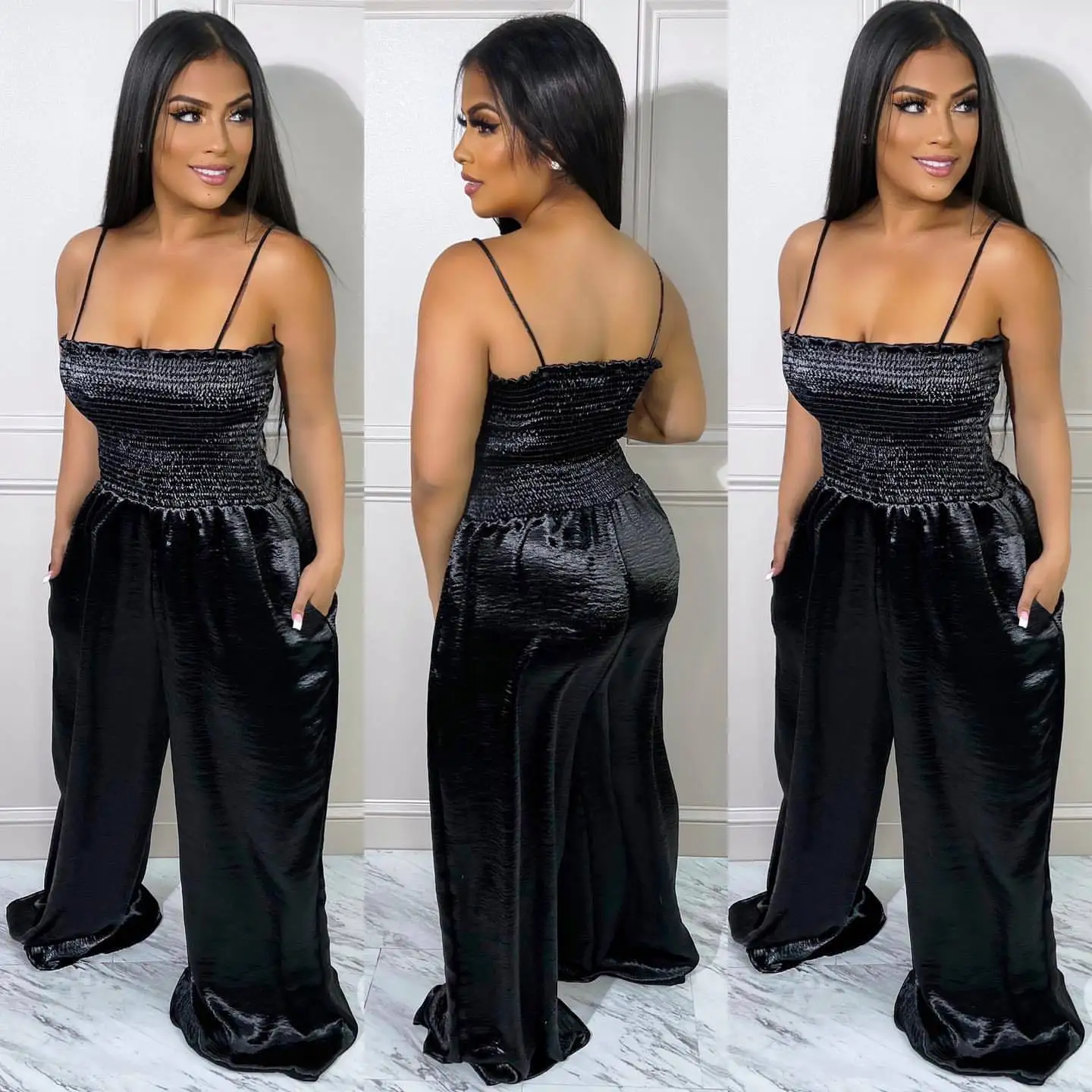 

Elegant Halter Neck Sleeveless Tie Up Backless Wide Leg Jumpsuit for Women 2022 Summer Beach INS Sexy Overall Playsuit