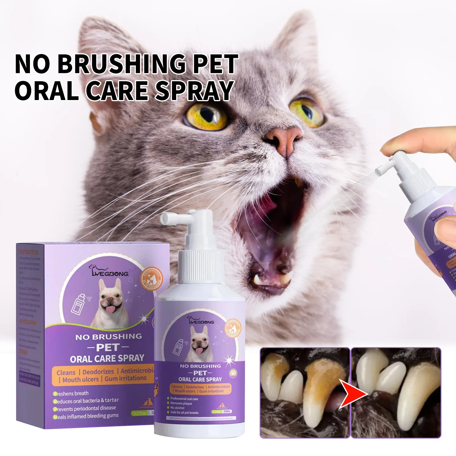

50 мл оральный очиститель для домашних животных спрей для собак кошек рот свежий зуб чистый дезодорант предотвращает выдувание котят плохой запах товары для домашних животных