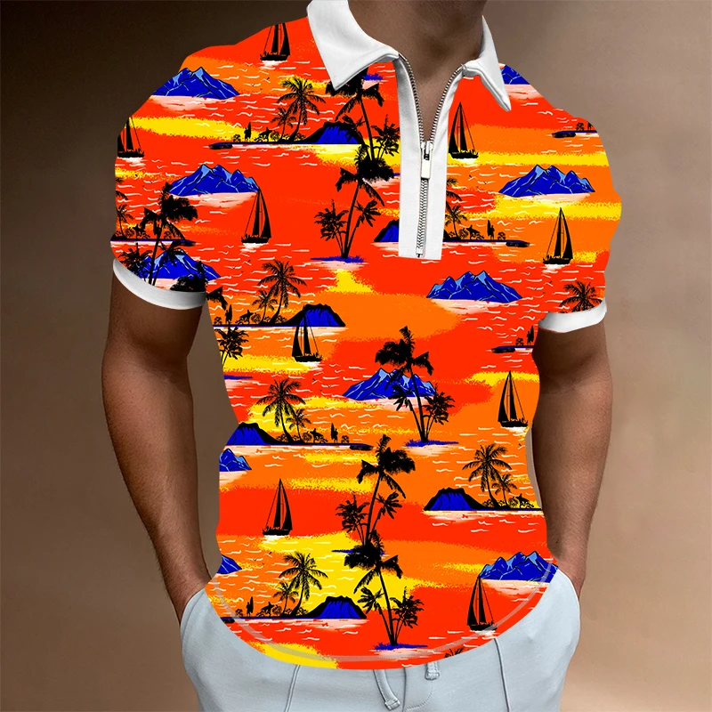 

2022 Hawaiian Style Polo Shirt Men Summer 3d Print Shirts Polo Luxury Beach Shorts Sleeve Tops Mens Clothing Harajuku Streetwear