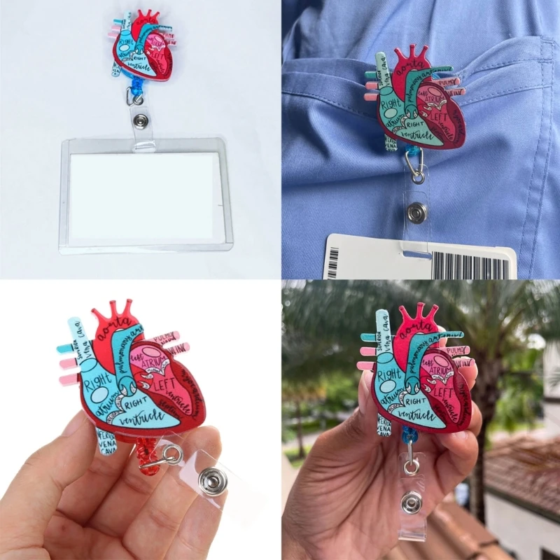 652F 4 шт. катушка для значков с изображением сердца выдвижной медицинский значок