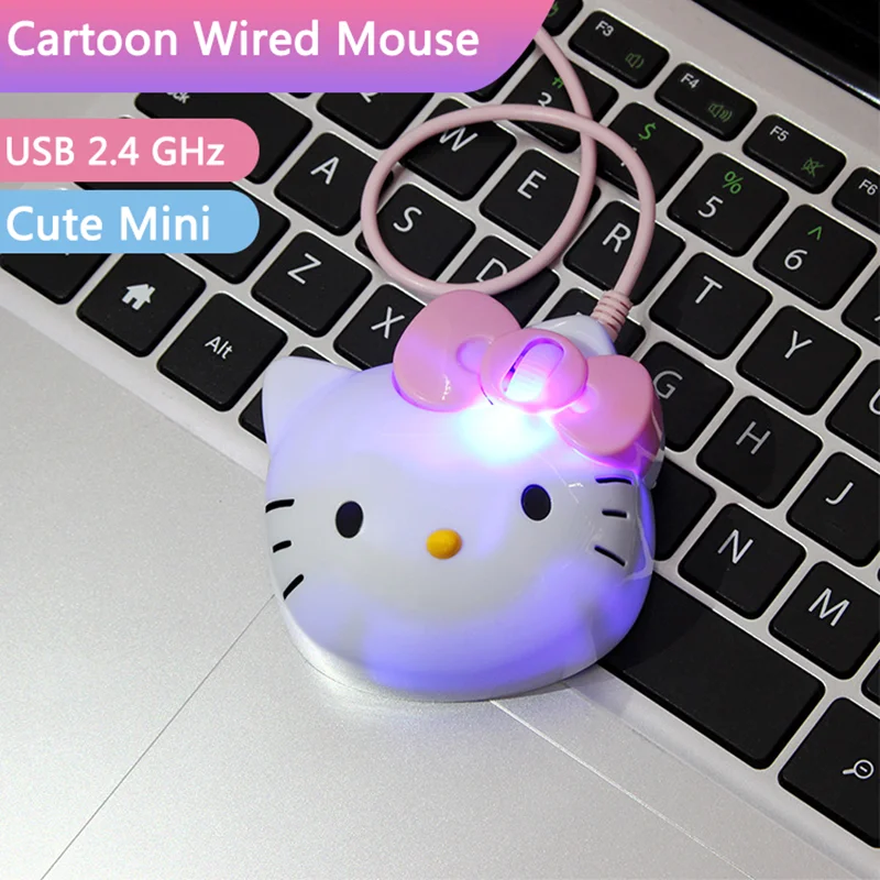 

Wired Cute Mouse Cartoon Hallo Kitty Creative Mini Pink Mice Optical 3D Ergonomic USB Mouse Mause For PC Laptop Kids Girl Gift