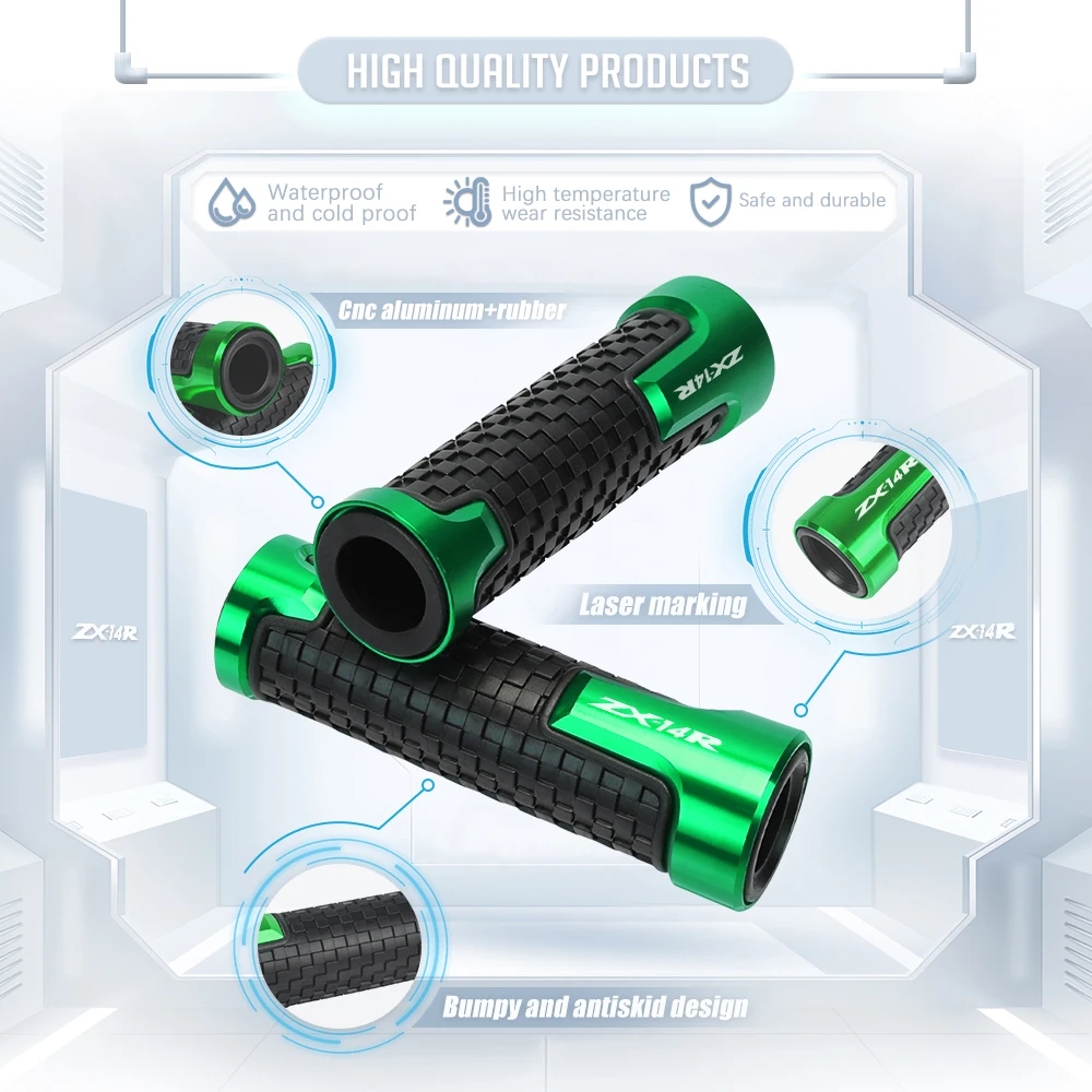 

7/8"22mm Motorcycle Anti-Slip Handle Bar Handlebar Grips FOR KAWASAKI NINJA ZX14R ZX-14R ZX14 ZZR 1400 2006-2015 2014 2013